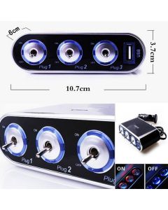3 Way 12V Power Cigarette Lighter Socket with USB