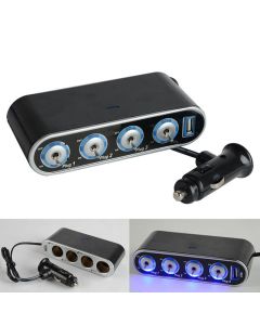 4 Way 12V Power Cigarette Lighter Socket with USB