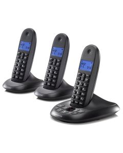 Motorola C1013LX DECT 6.0 Black 3-Handset Digital Cordless Home Phone with Answering Machine