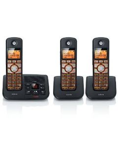Motorola K703B DECT 6.0 Black Cordless Phone with 3-Handsets, Caller ID and Answering System